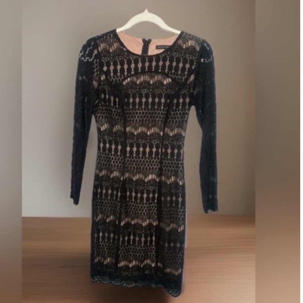 White House Black Market Dress Black Lace Nude Lining Cocktail Petite 4 - Picture 2 of 3